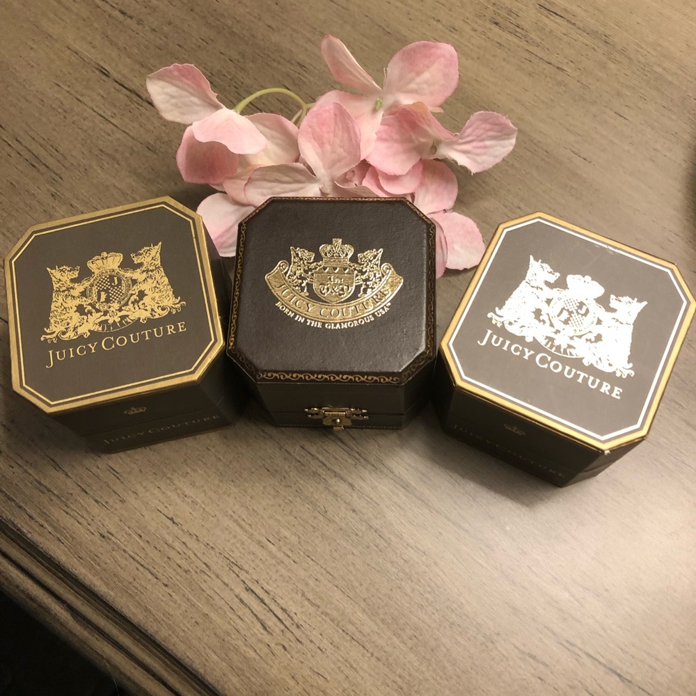Three Juicy Couture charm boxes( charms not included). 2”H x just under 2.5” W